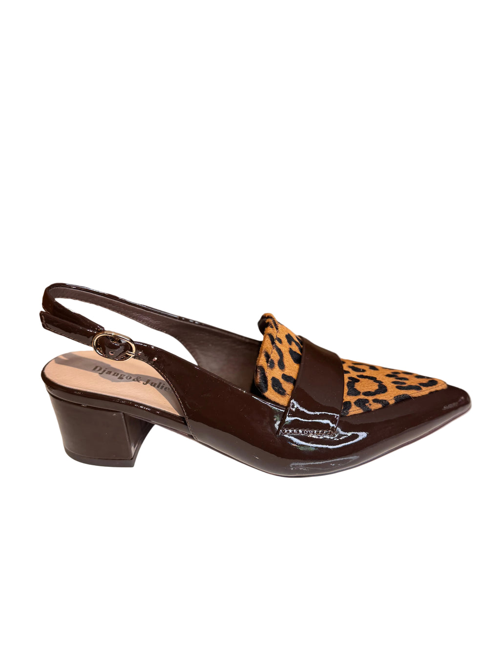 Django and Juliette Aiday Chocolate and Leopard Print Slingback