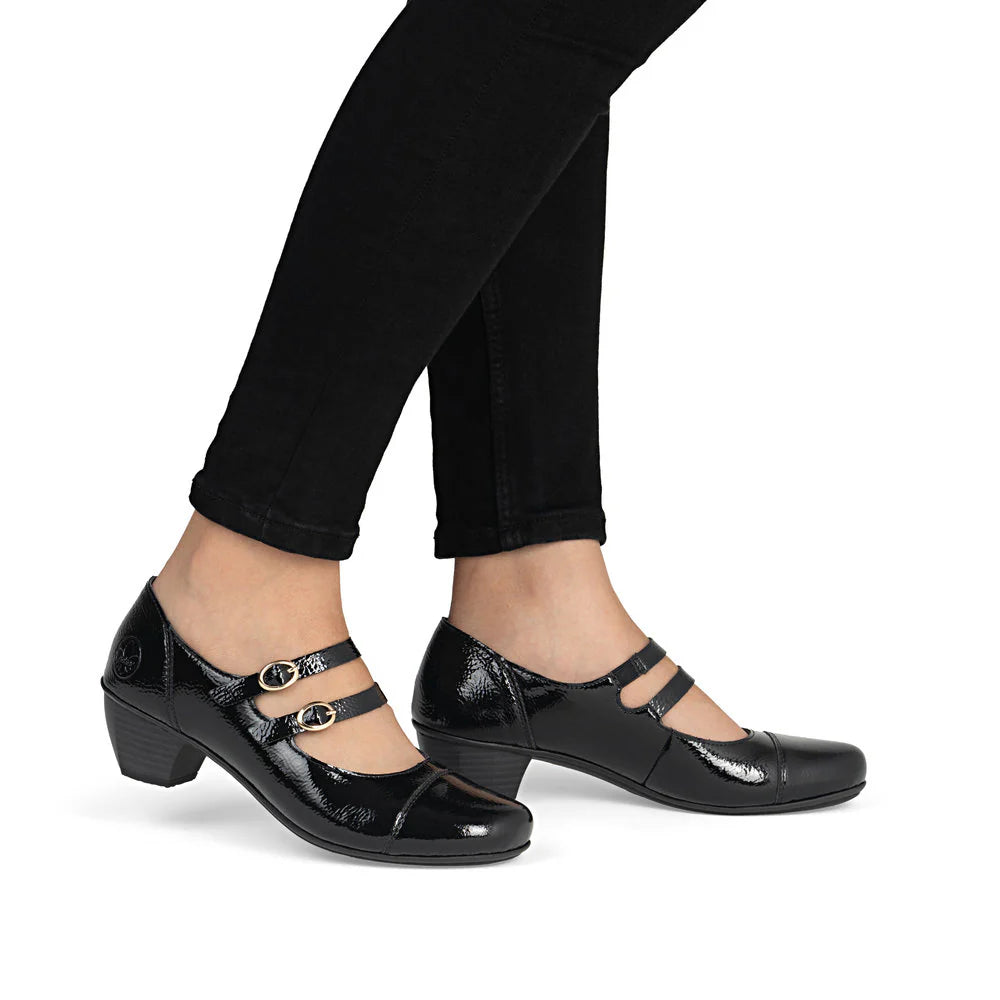 Rieker Women's Patent Mary Jane Heel - Black