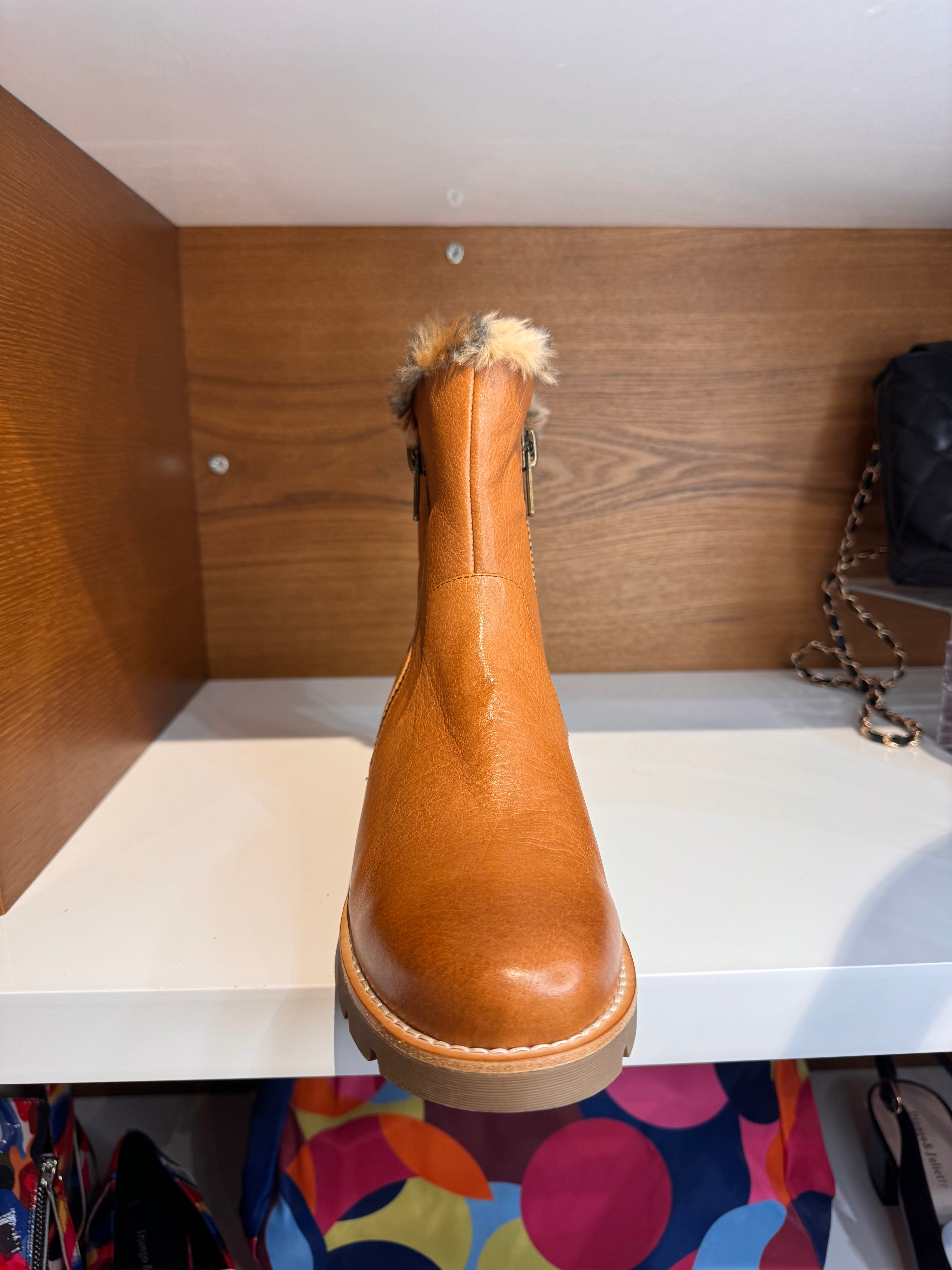 Django and Juliette Dlinga Camel Leather Bootie Leopard