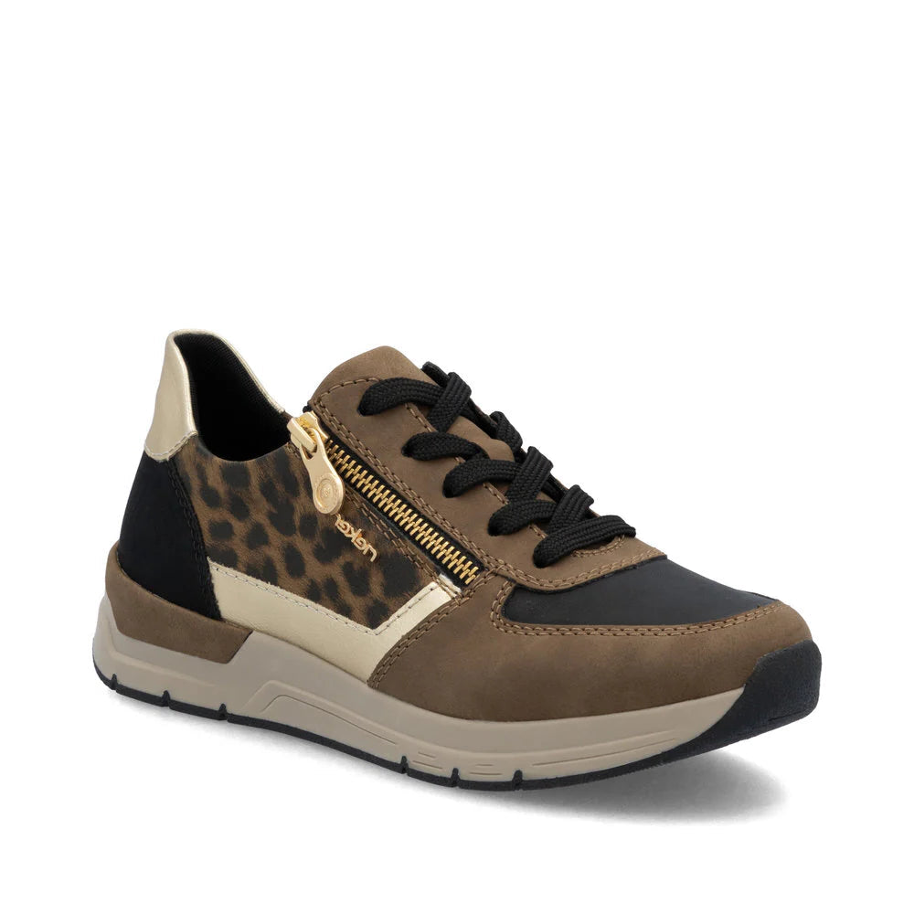 Rieker Women's Lace-up Zip Sneaker - Brown Combination