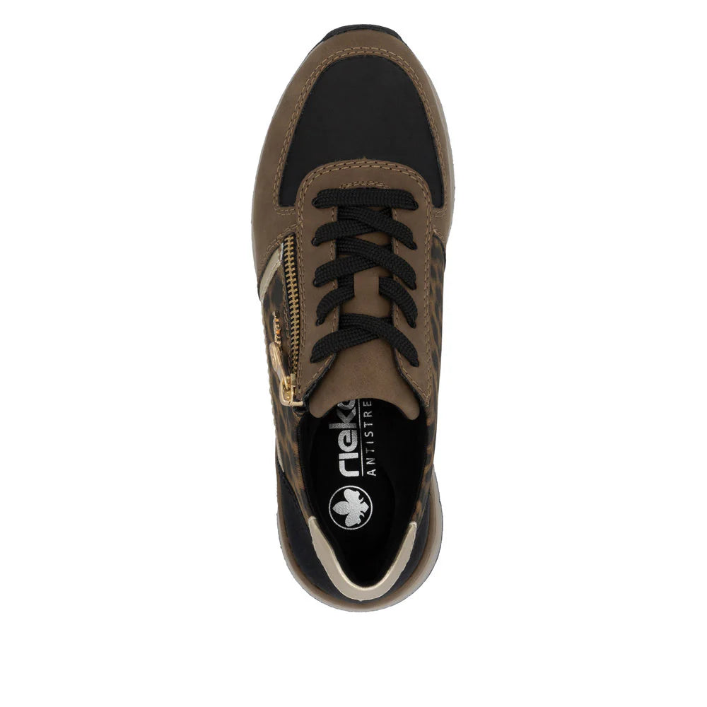 Rieker Women's Lace-up Zip Sneaker - Brown Combination