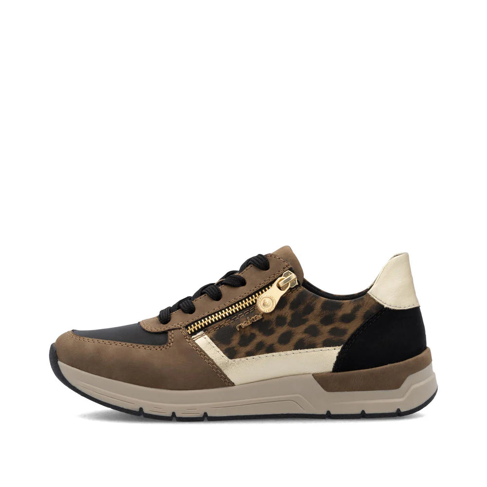 Rieker Women's Lace-up Zip Sneaker - Brown Combination
