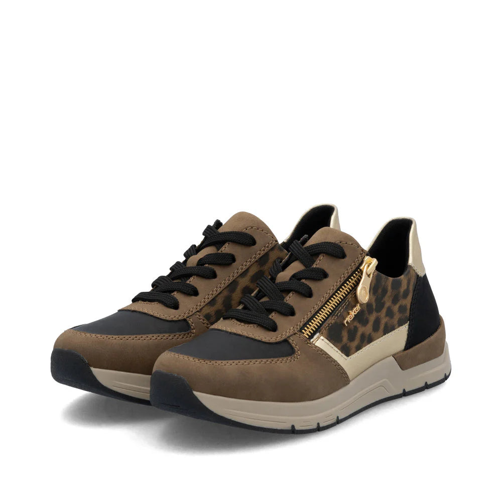 Rieker Women's Lace-up Zip Sneaker - Brown Combination