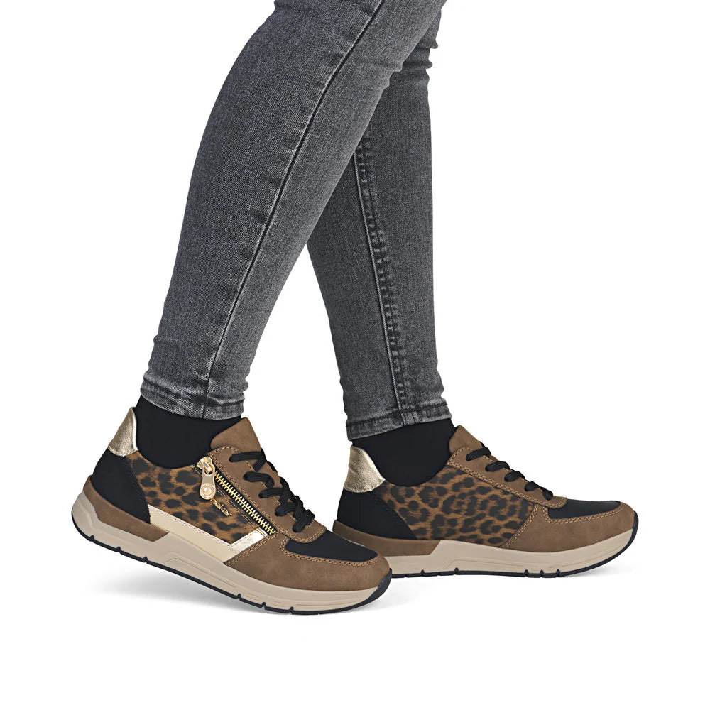 Rieker Women's Lace-up Zip Sneaker - Brown Combination
