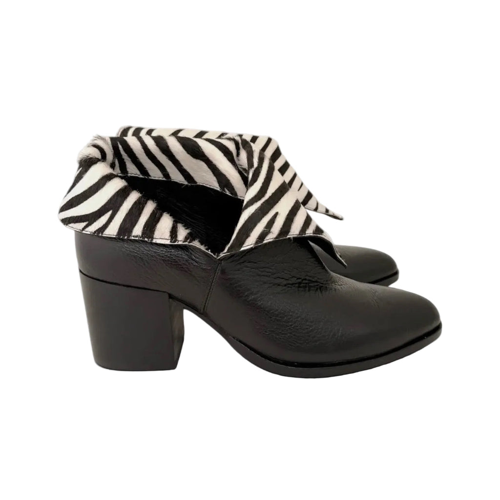 Django and Juliette Zenon Black Zebra Print Leather Booty