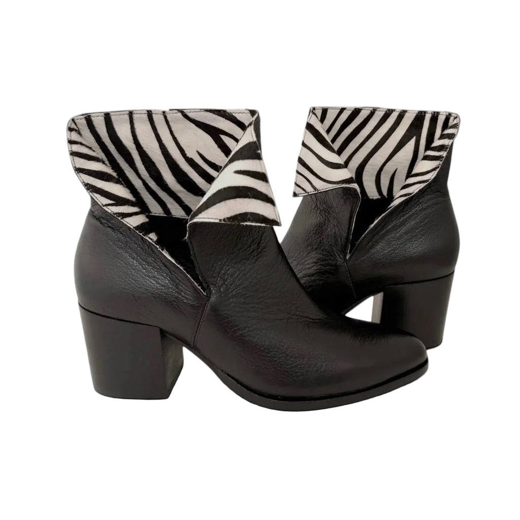 Django and Juliette Zenon Black Zebra Print Leather Booty
