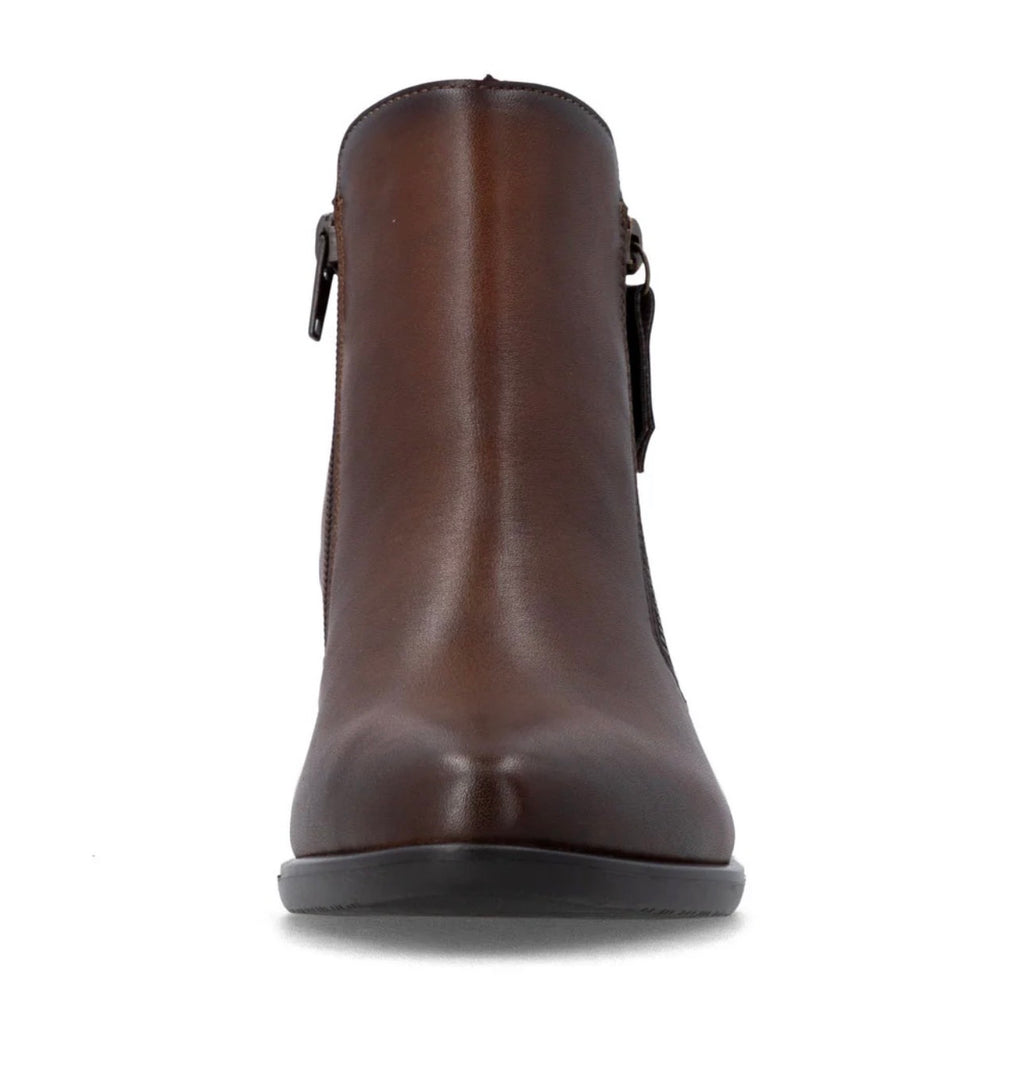 Remonte Double Zip Leather Booties Brown
