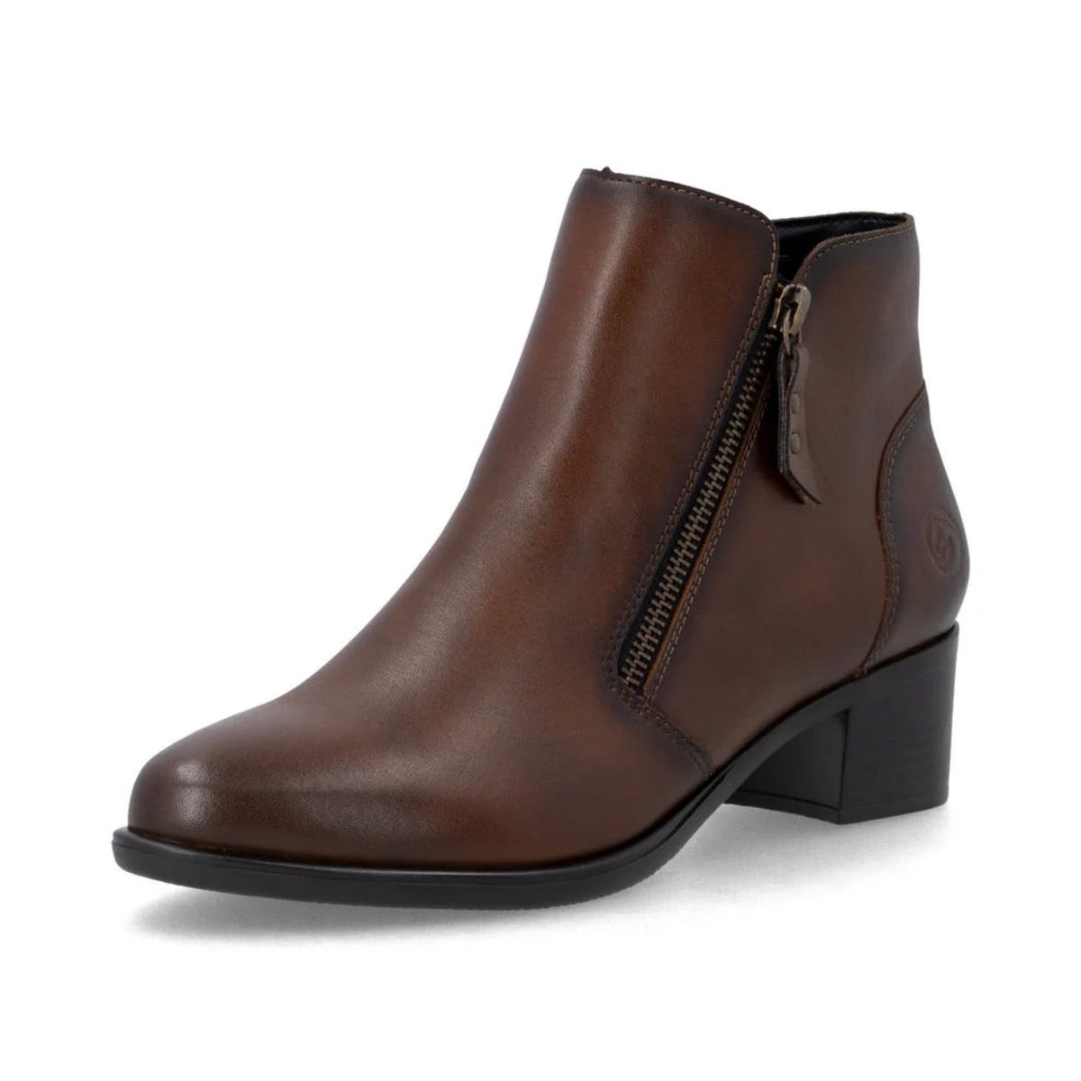 Remonte Double Zip Leather Booties Brown