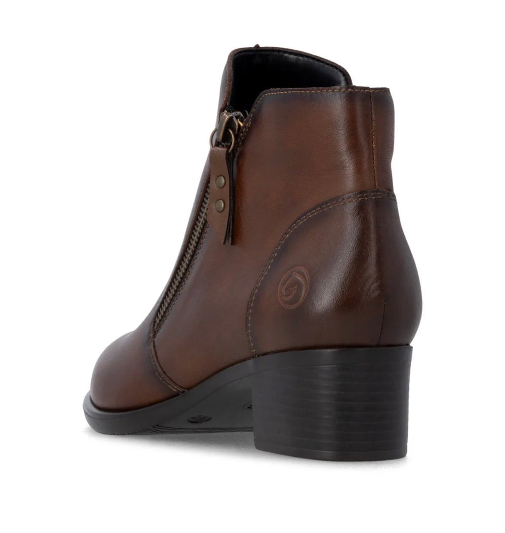 Remonte Double Zip Leather Booties Brown