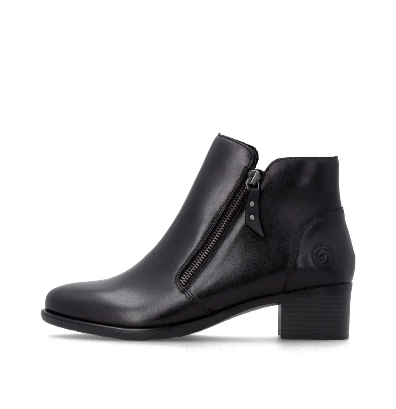 Remonte Double Zip Leather Booties Black