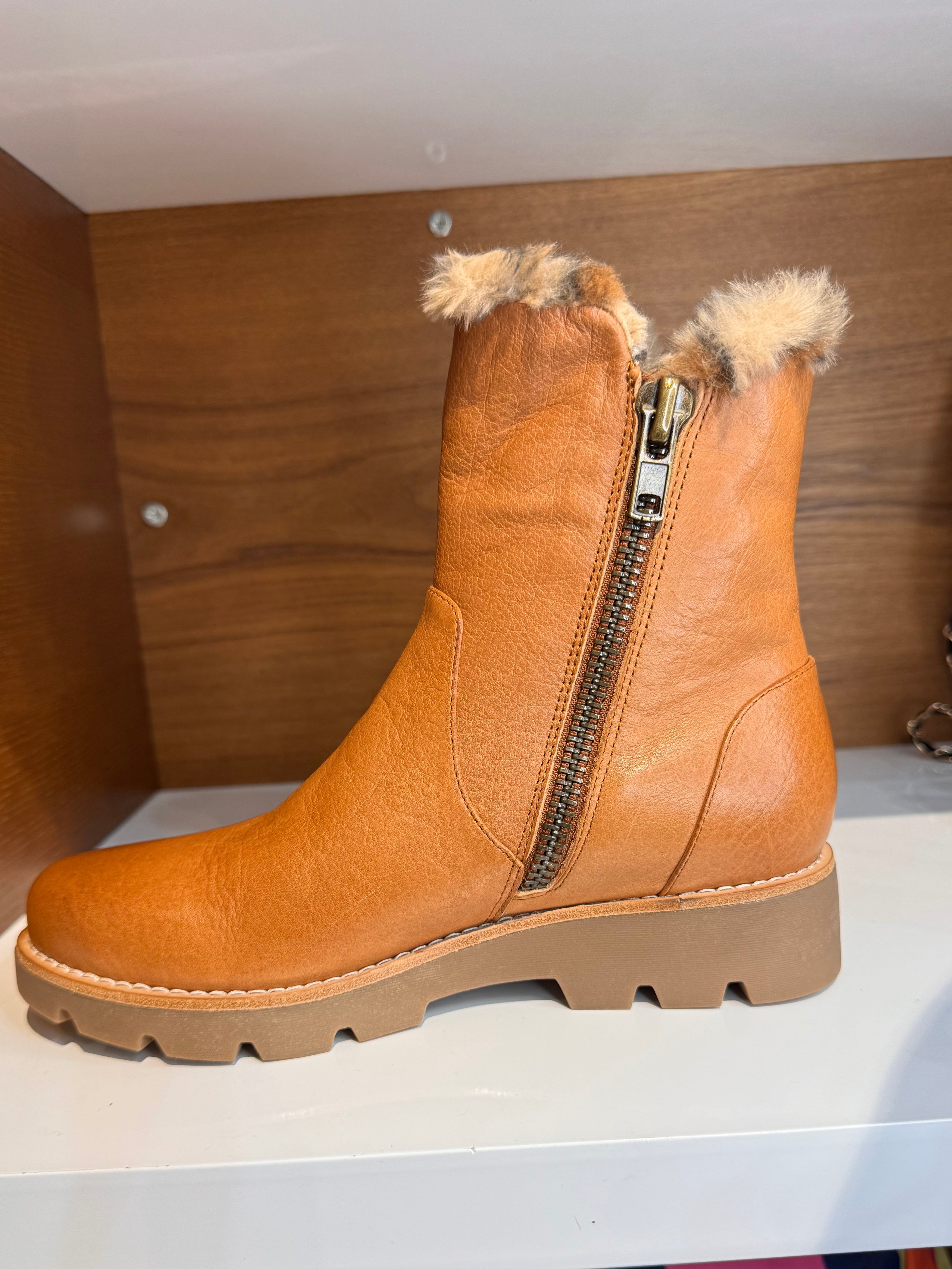 Django and Juliette Dlinga Camel Leather Bootie Leopard
