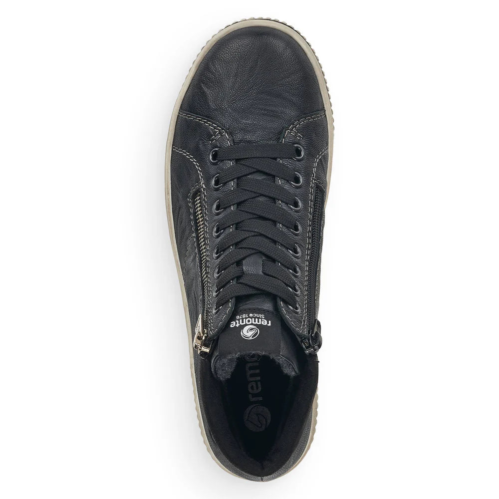 Remonte Women's Lace-up Zip High-Top Sneaker - Black