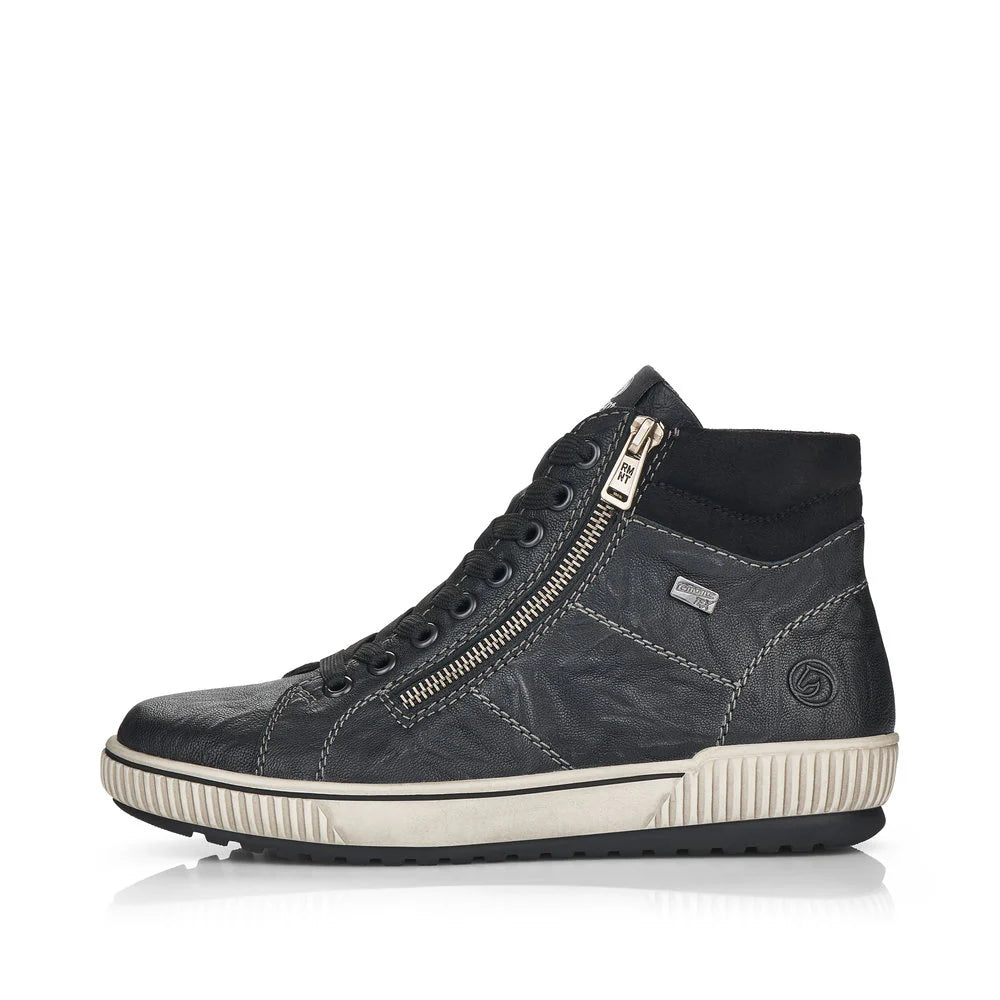Remonte Women's Lace-up Zip High-Top Sneaker - Black