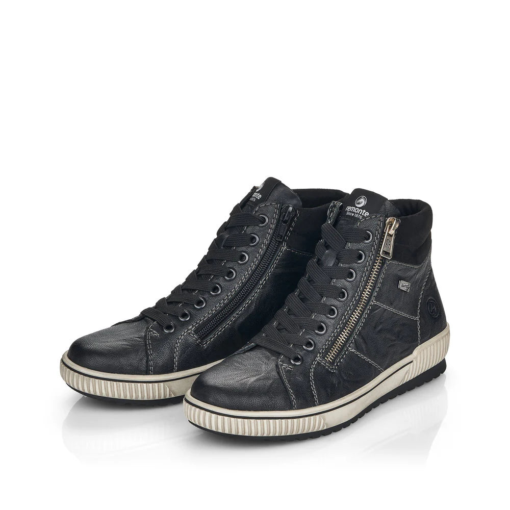 Remonte Women's Lace-up Zip High-Top Sneaker - Black