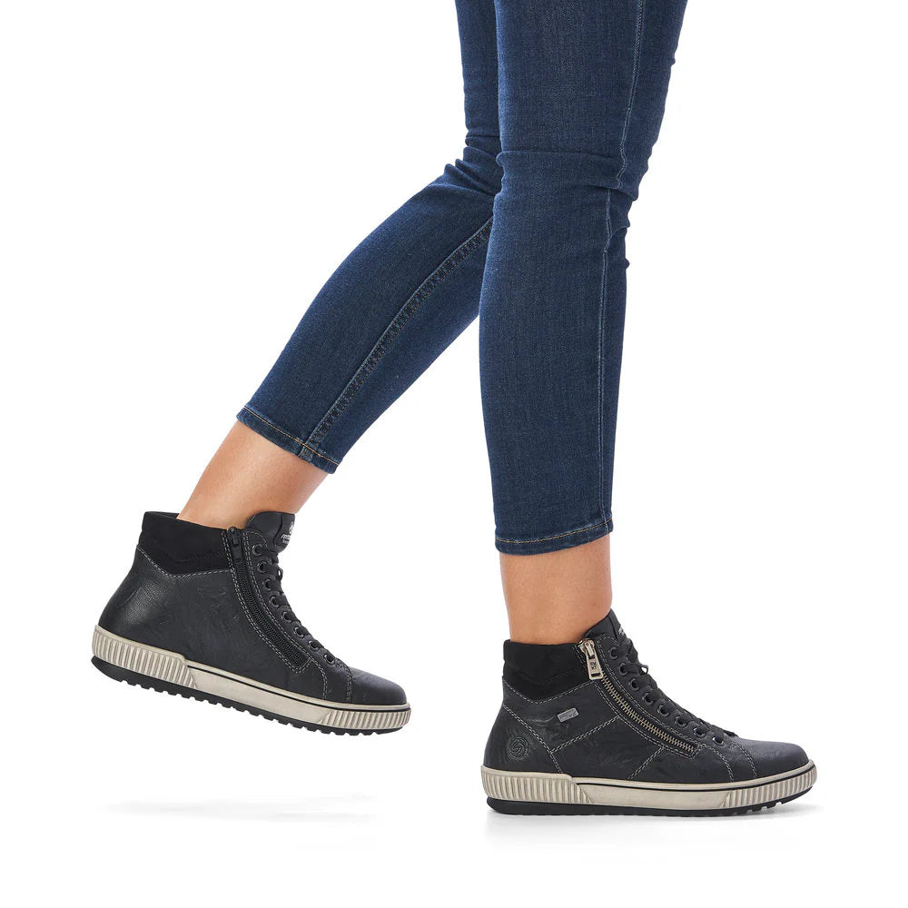 Remonte Women's Lace-up Zip High-Top Sneaker - Black