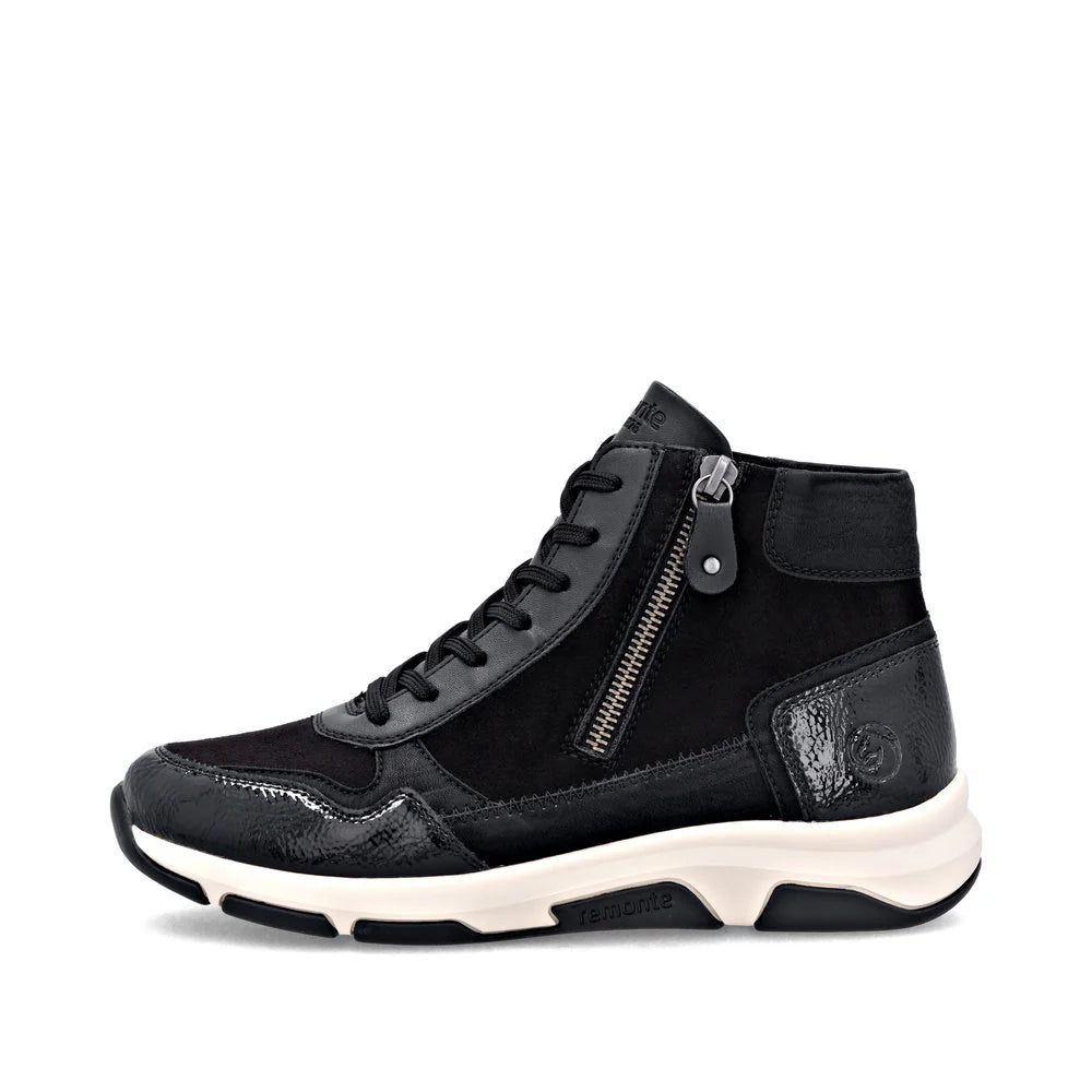 Remonte Women's Lace-up Zip Ankle Sneaker - Black