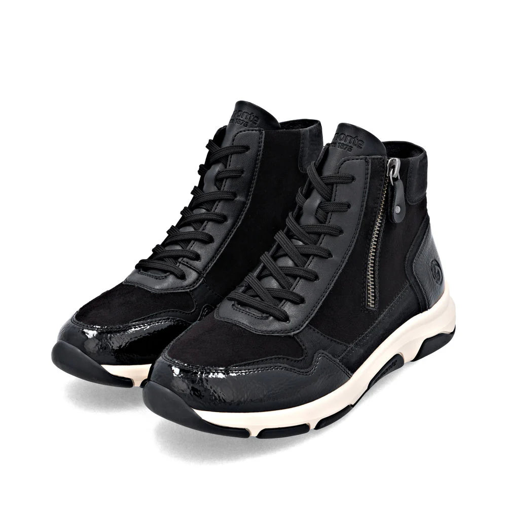 Remonte Women's Lace-up Zip Ankle Sneaker - Black