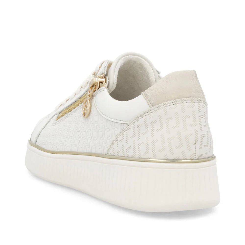 Rieker Lace-up Zip Sneaker - White/Gold