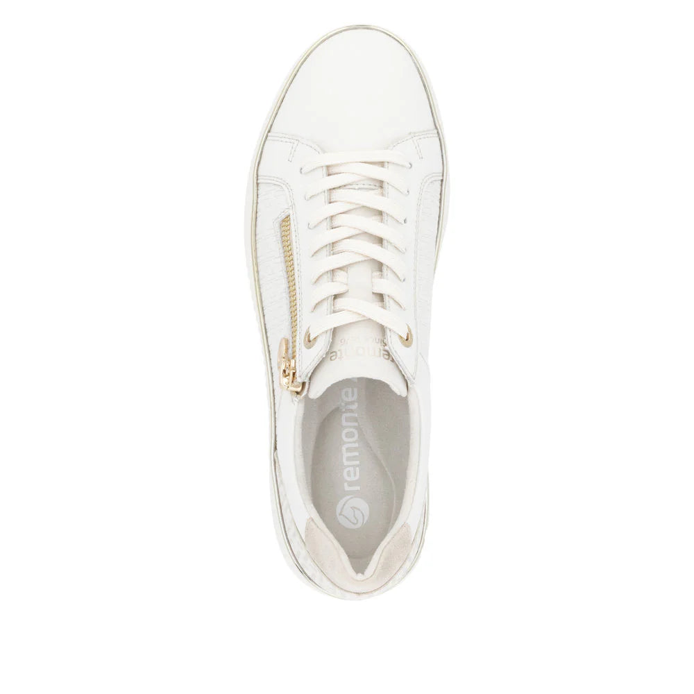 Rieker Lace-up Zip Sneaker - White/Gold