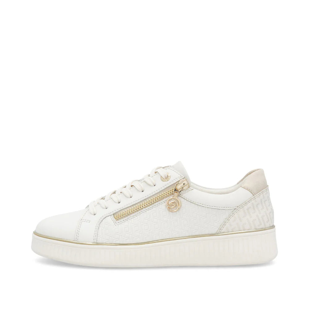Rieker Lace-up Zip Sneaker - White/Gold