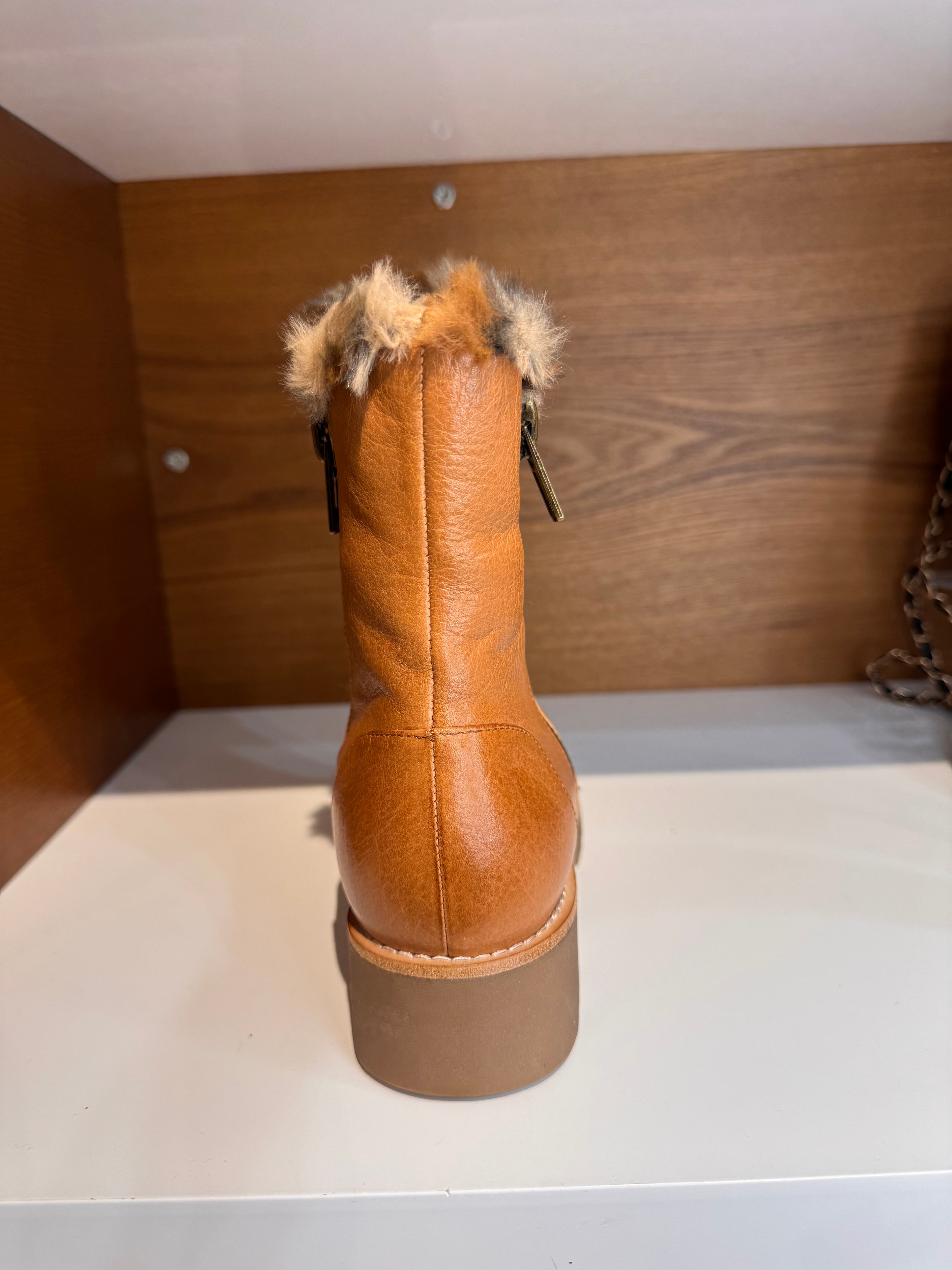 Django and Juliette Dlinga Camel Leather Bootie Leopard