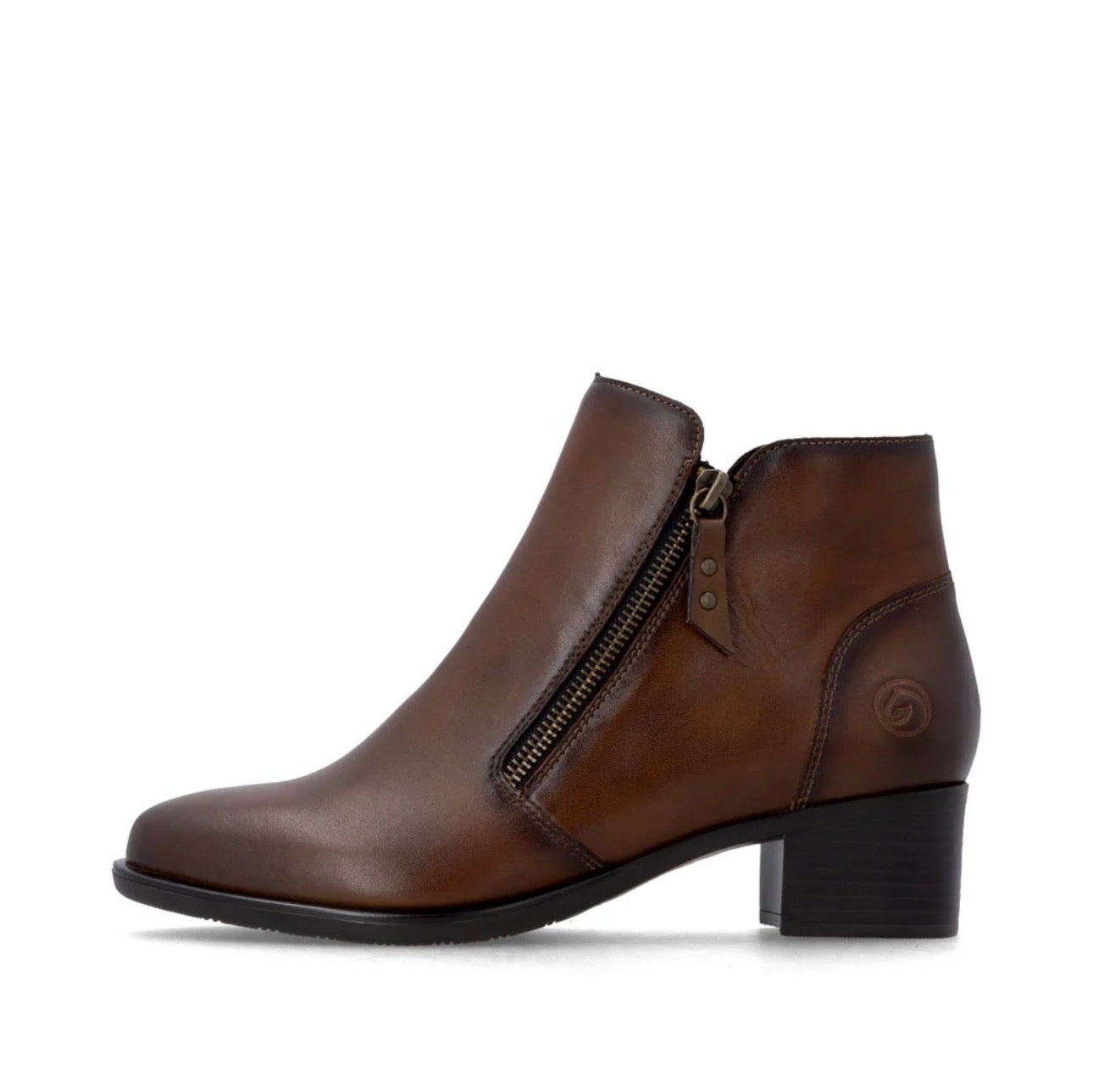 Remonte Double Zip Leather Booties Brown