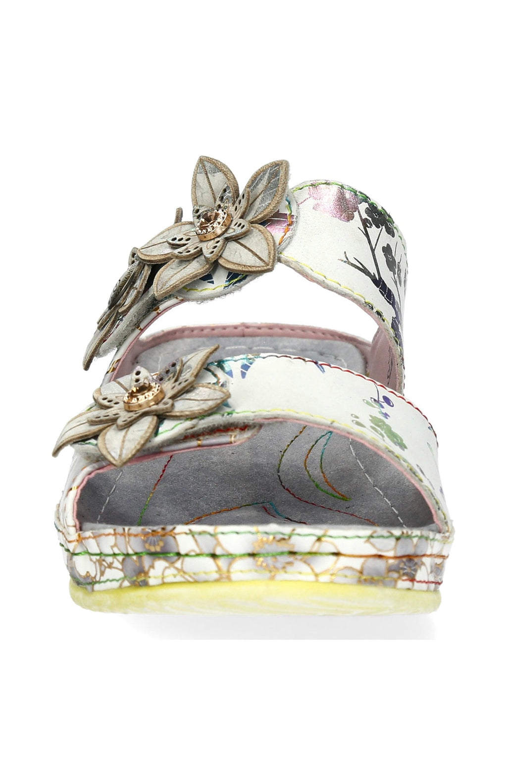 Laura Vita Floral Leather Adjustable Slides