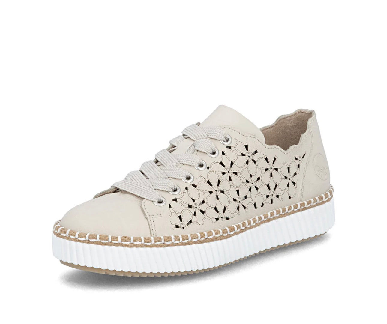 Rieker Womens Beige Laser Cut Sneaker