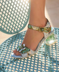 Laura Vita Blue Floral Block Heel Sandal
