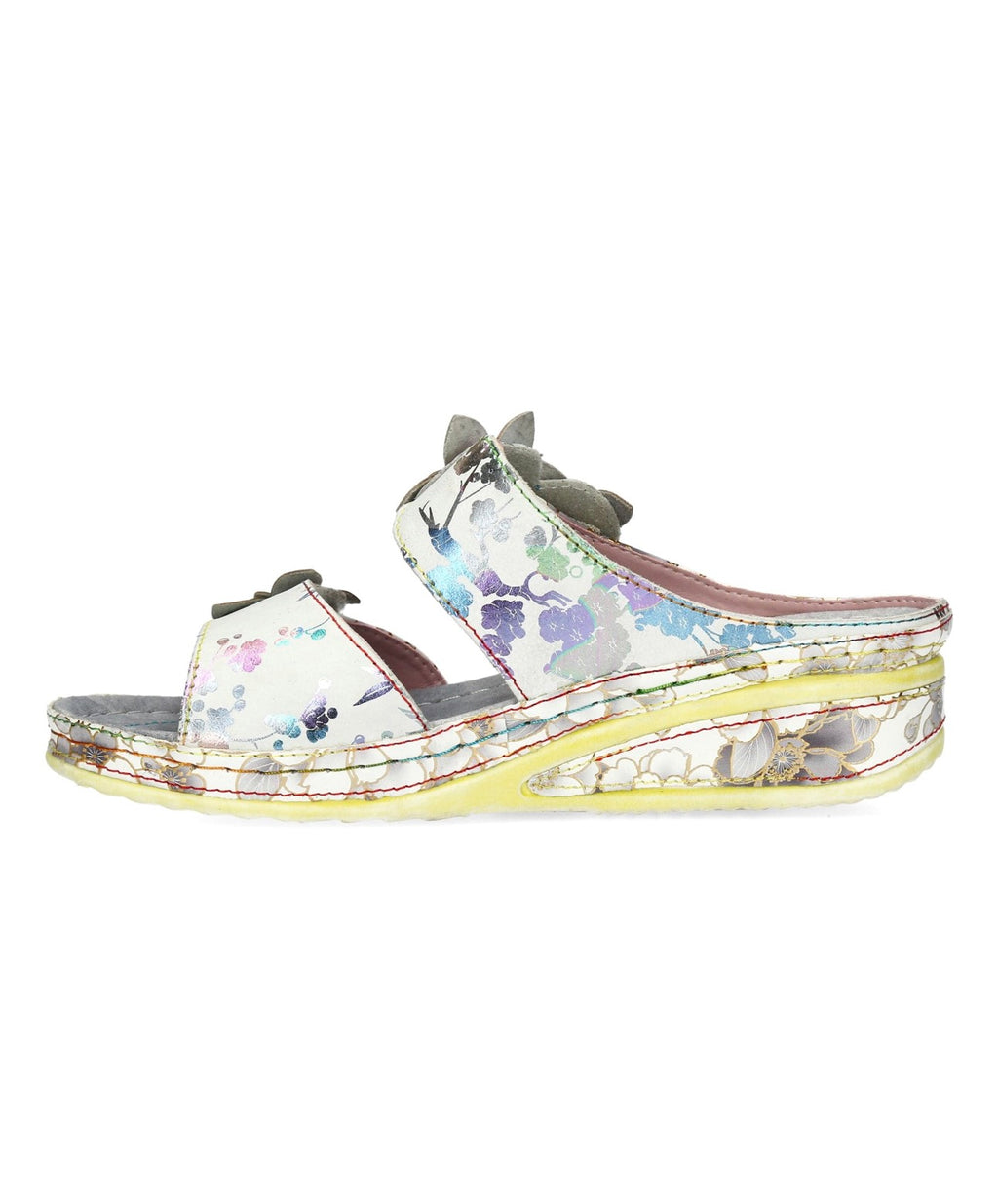 Laura Vita Floral Leather Adjustable Slides