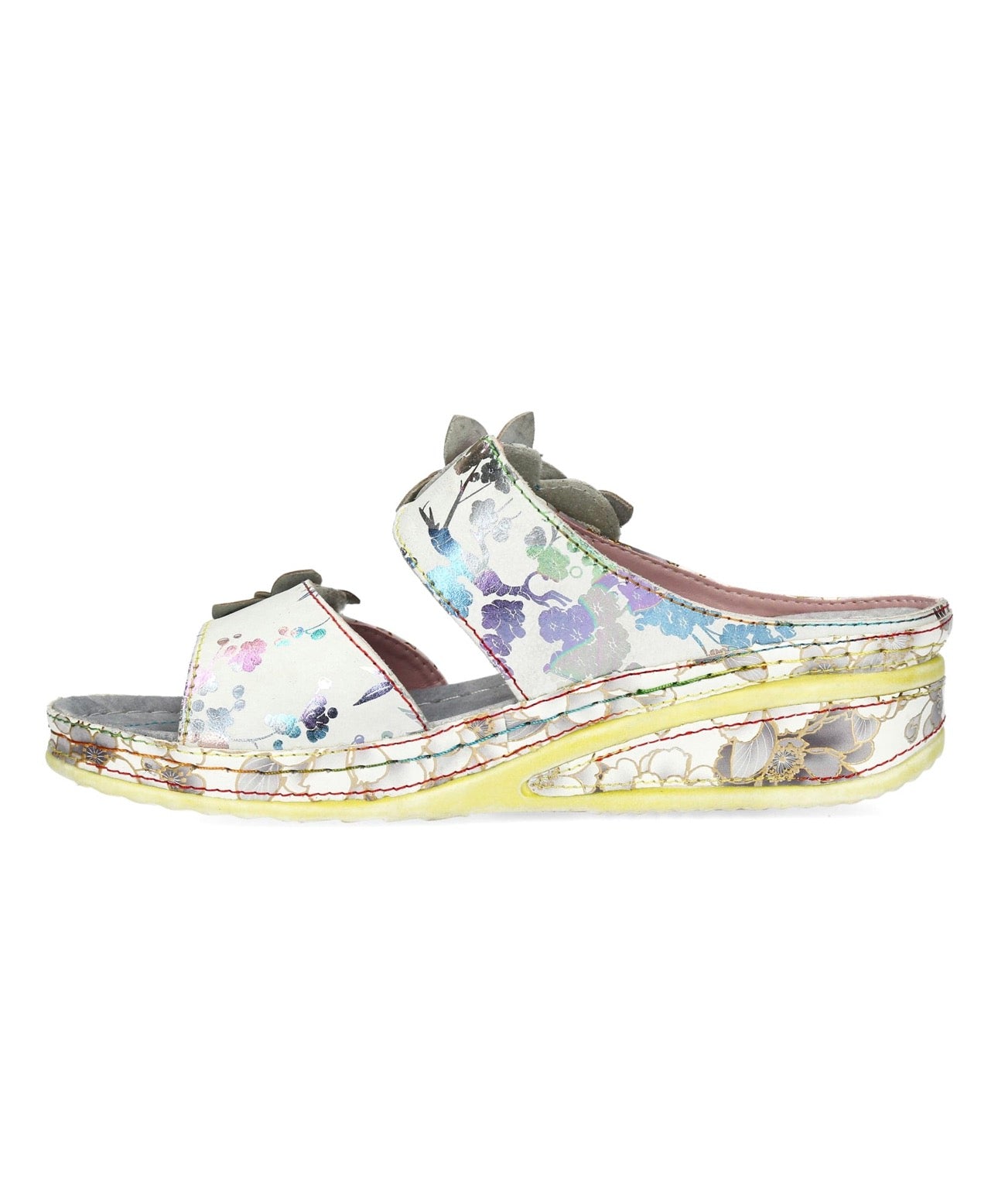 Laura Vita Floral Leather Adjustable Slides