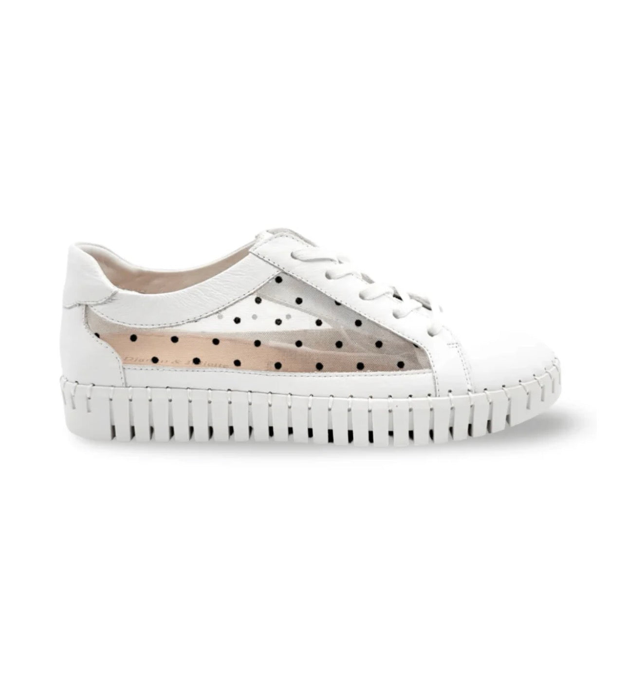 Django and Juliette White Sneaker with polka dot mesh