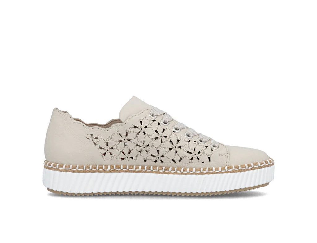 Rieker Womens Beige Laser Cut Sneaker