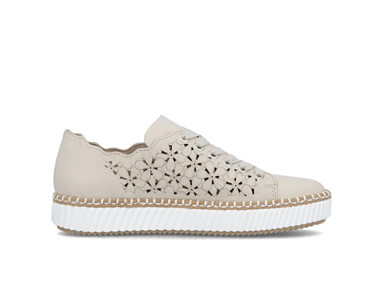Rieker Womens Beige Laser Cut Sneaker