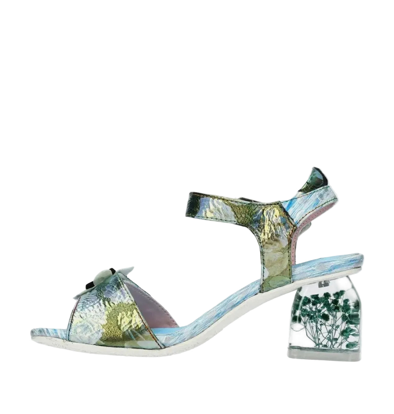 Laura Vita Blue Floral Block Heel Sandal