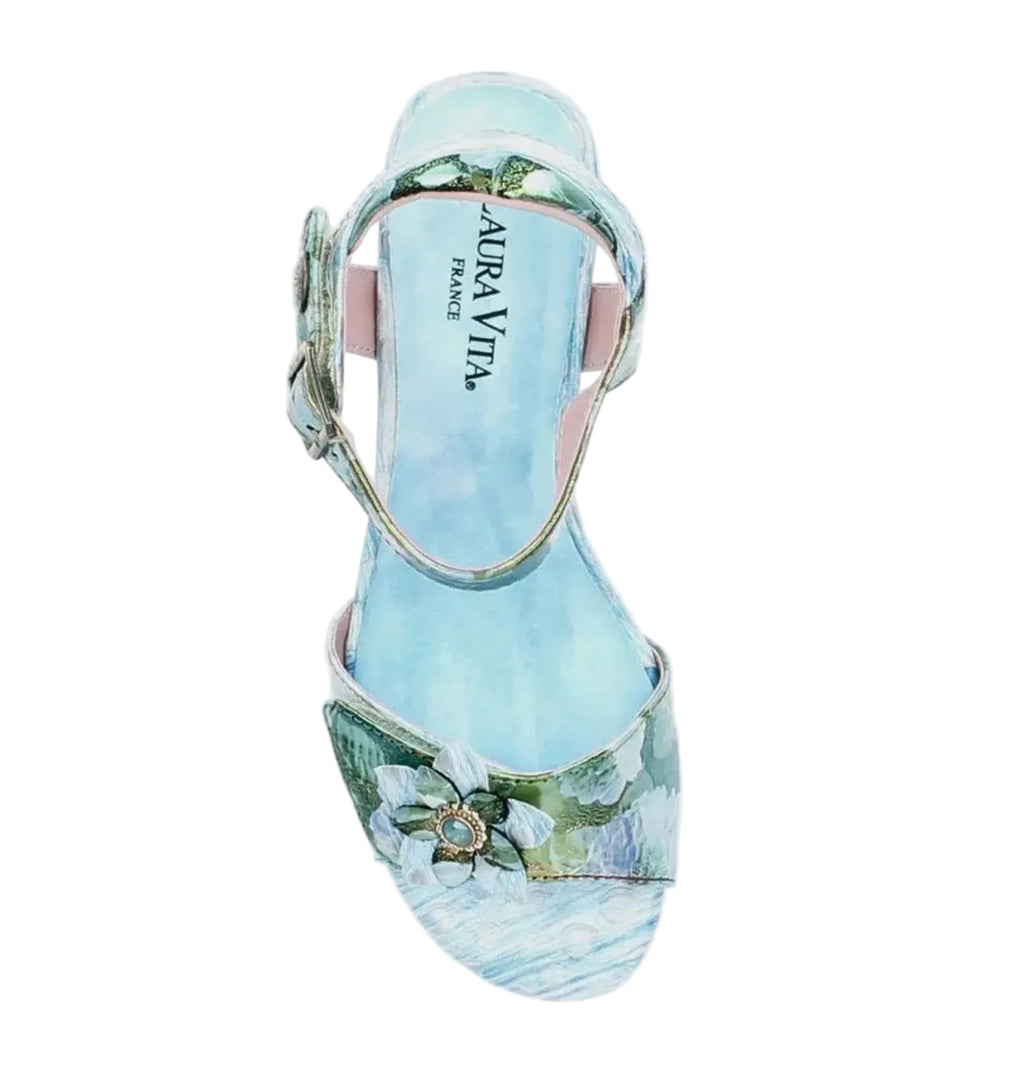 Laura Vita Blue Floral Block Heel Sandal