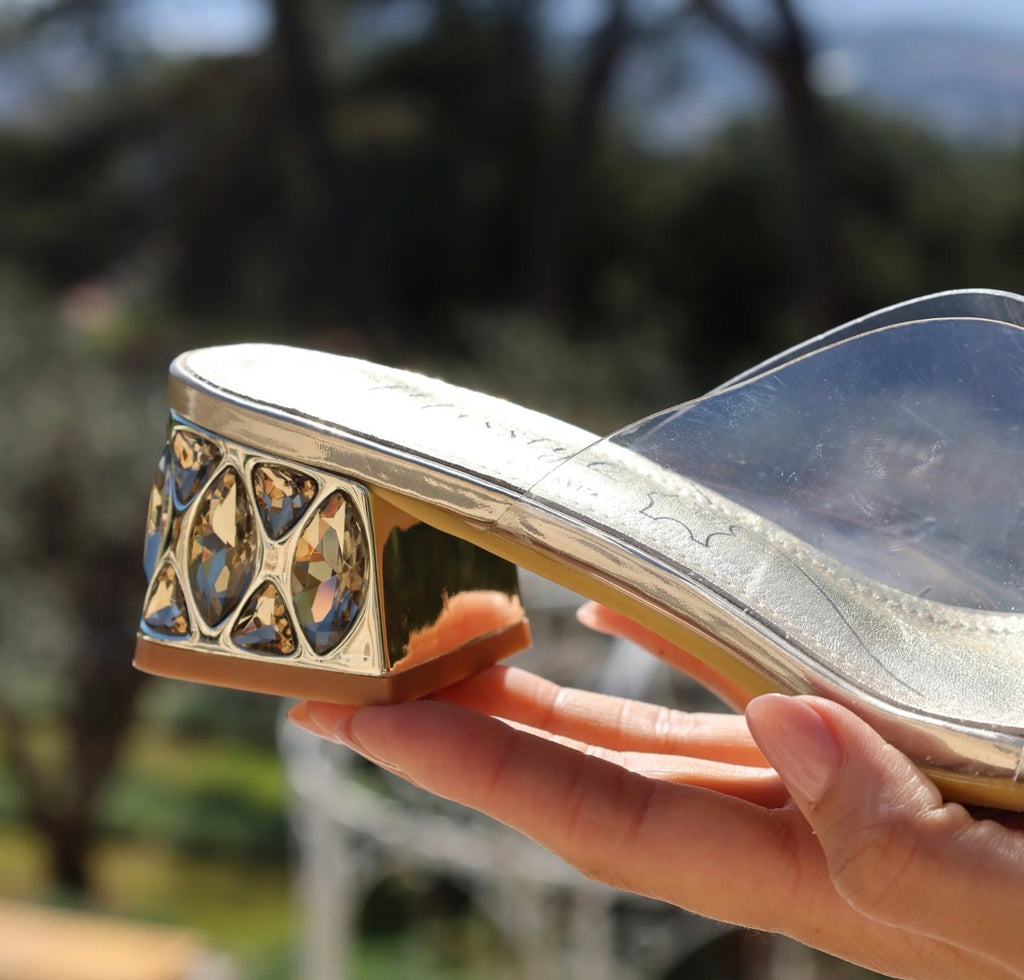 Laura Vita Floral Silver Clear Slides