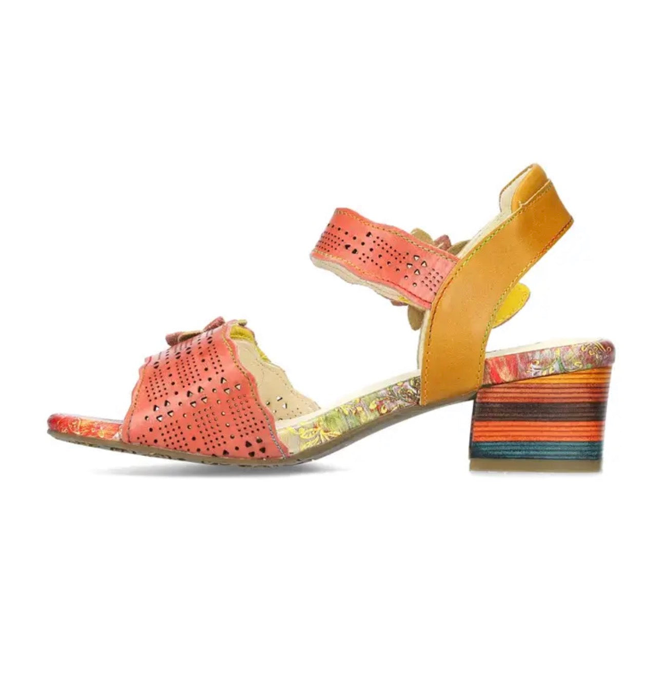 Laura Vita Tan Floral Leather Sandals