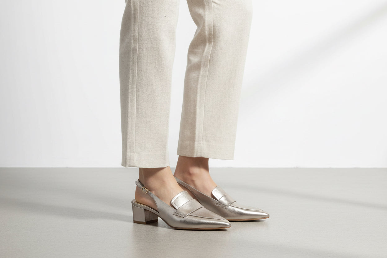 Django and Juliette Leather Metallic Slingbacks