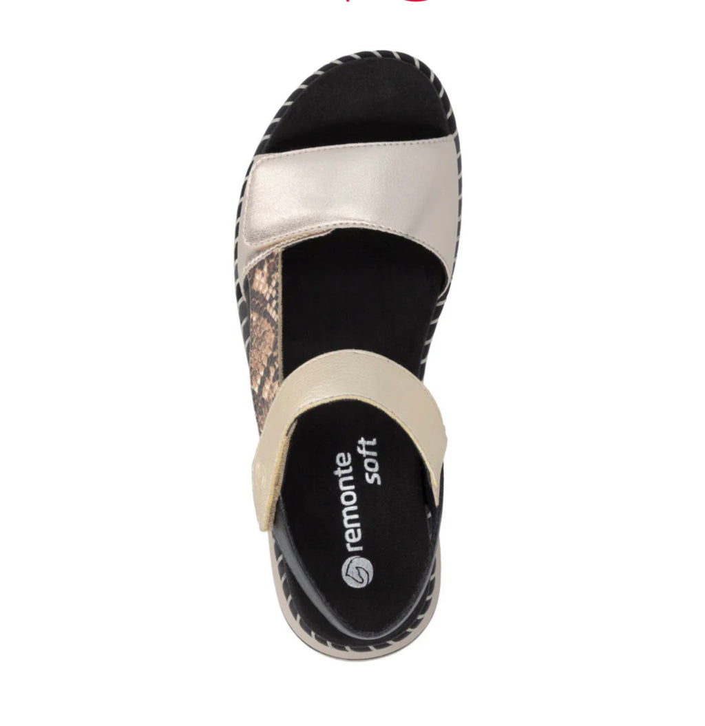 Remonte Python Print Gold Metallic Lite Soft Sandals