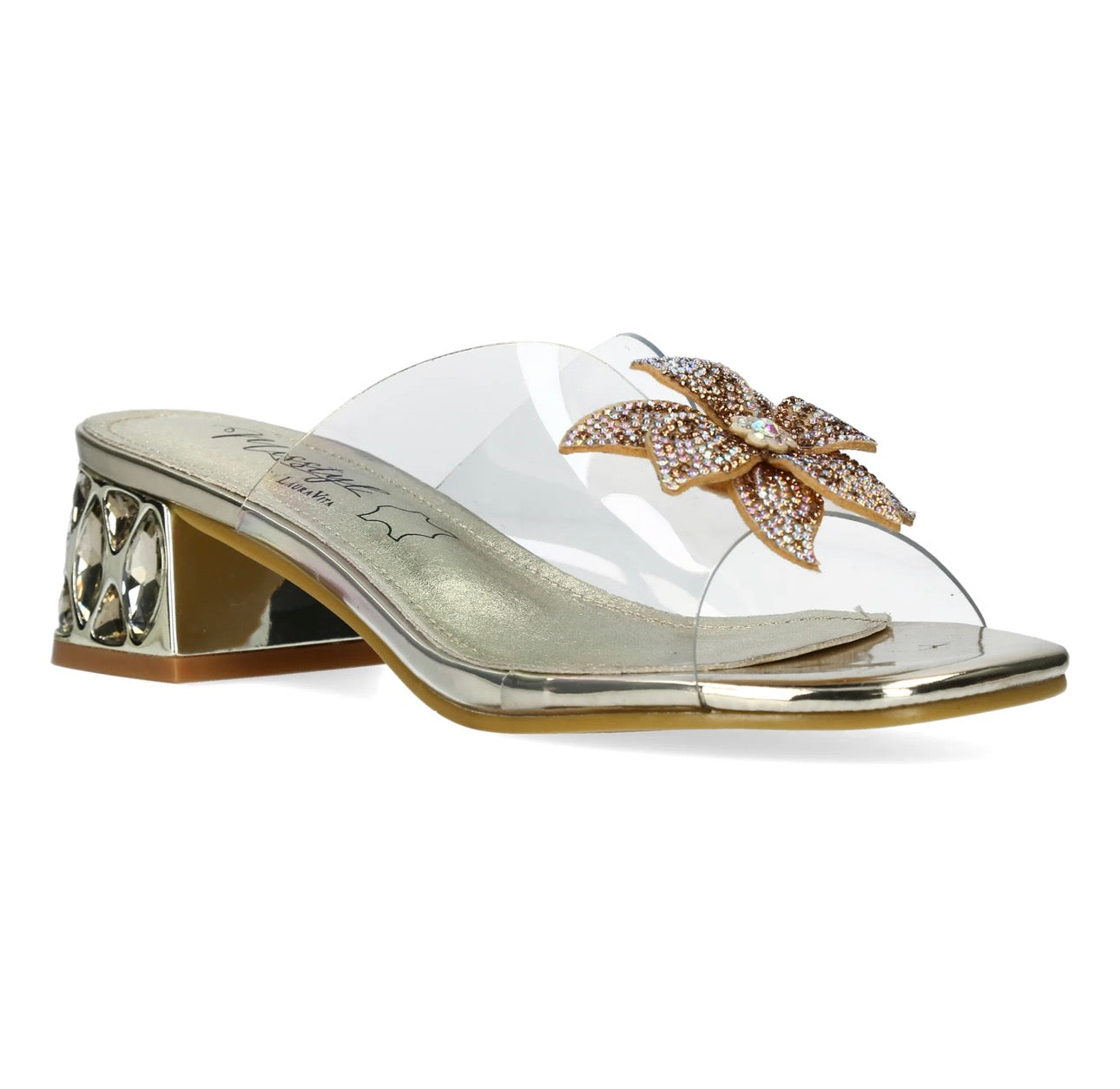 Laura Vita Floral Silver Clear Slides