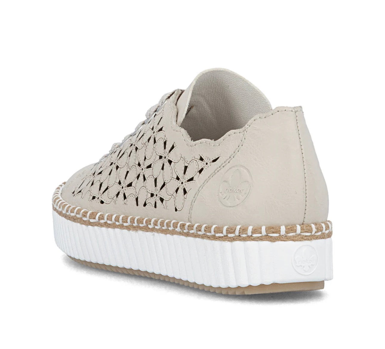 Rieker Womens Beige Laser Cut Sneaker