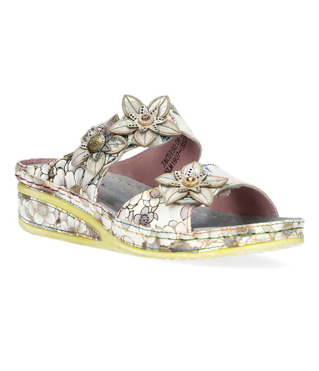 Laura Vita Floral Leather Adjustable Slides