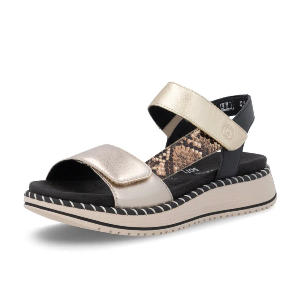 Remonte Python Print Gold Metallic Lite Soft Sandals