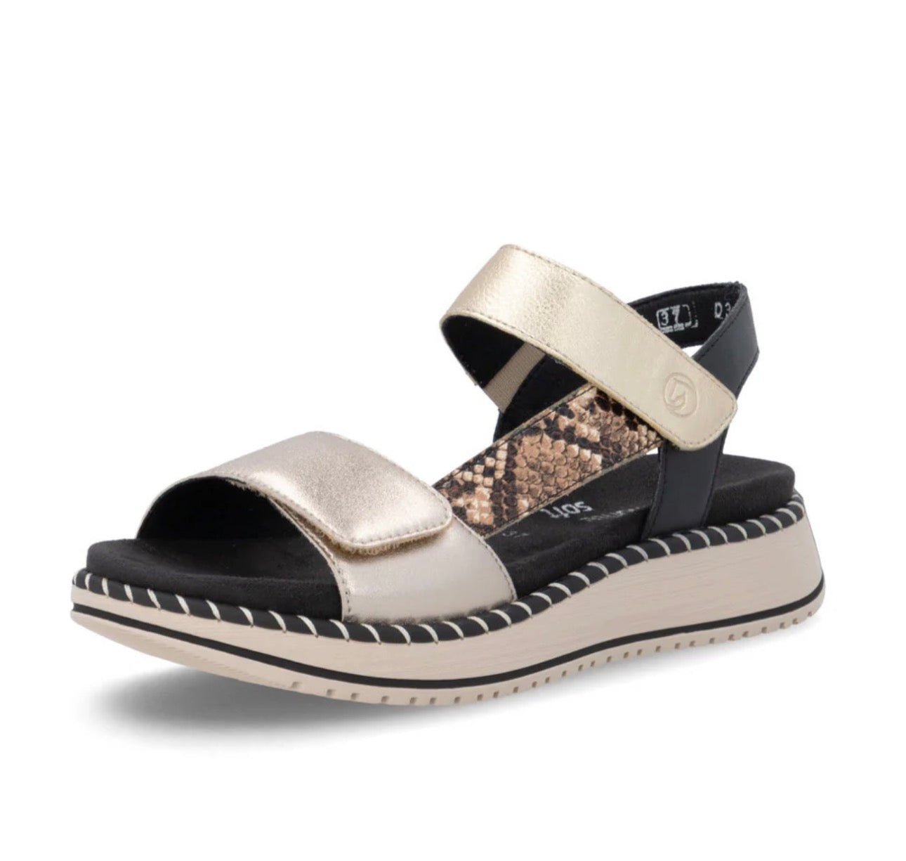 Remonte Python Print Gold Metallic Lite Soft Sandals