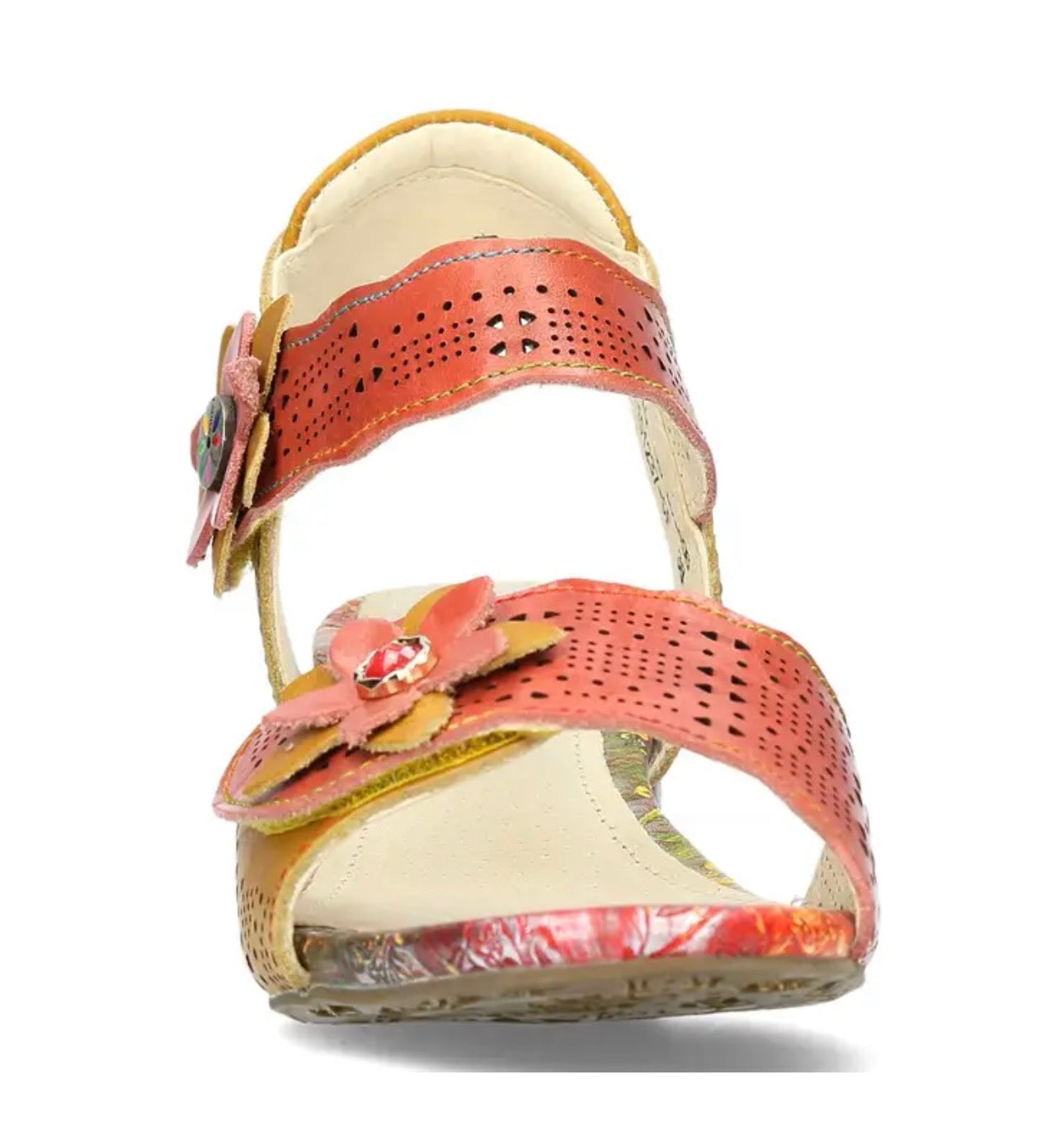 Laura Vita Tan Floral Leather Sandals
