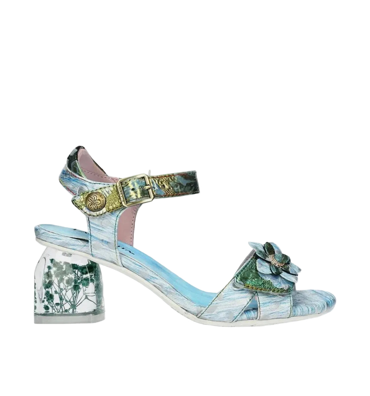 Laura Vita Blue Floral Block Heel Sandal