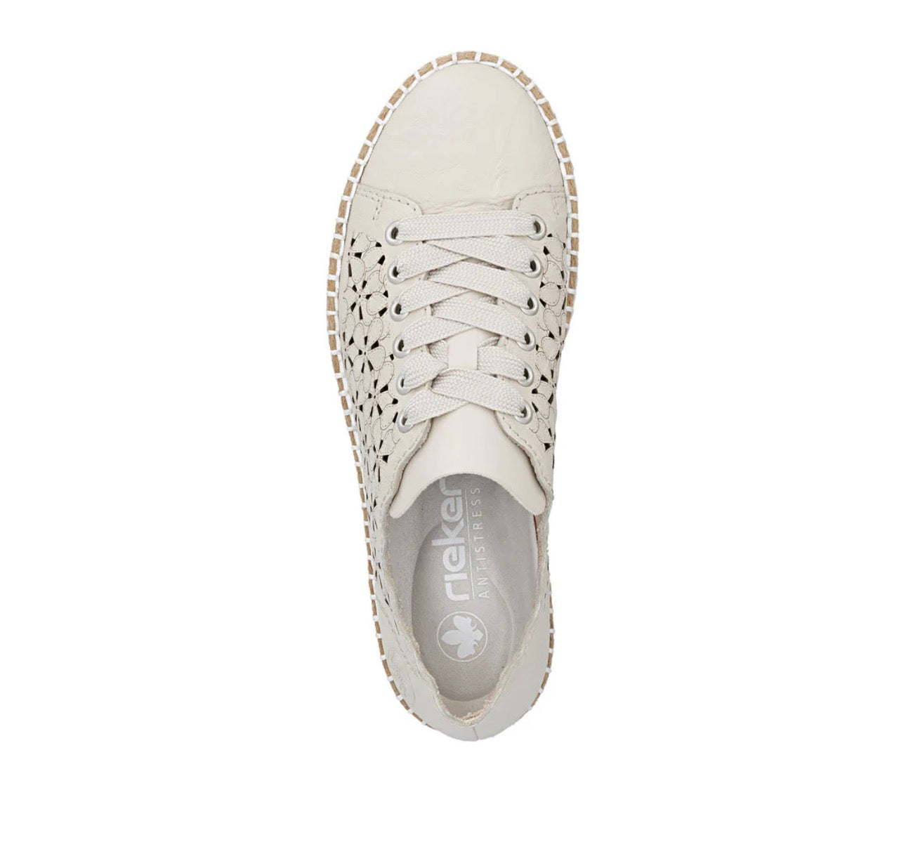 Rieker Womens Beige Laser Cut Sneaker