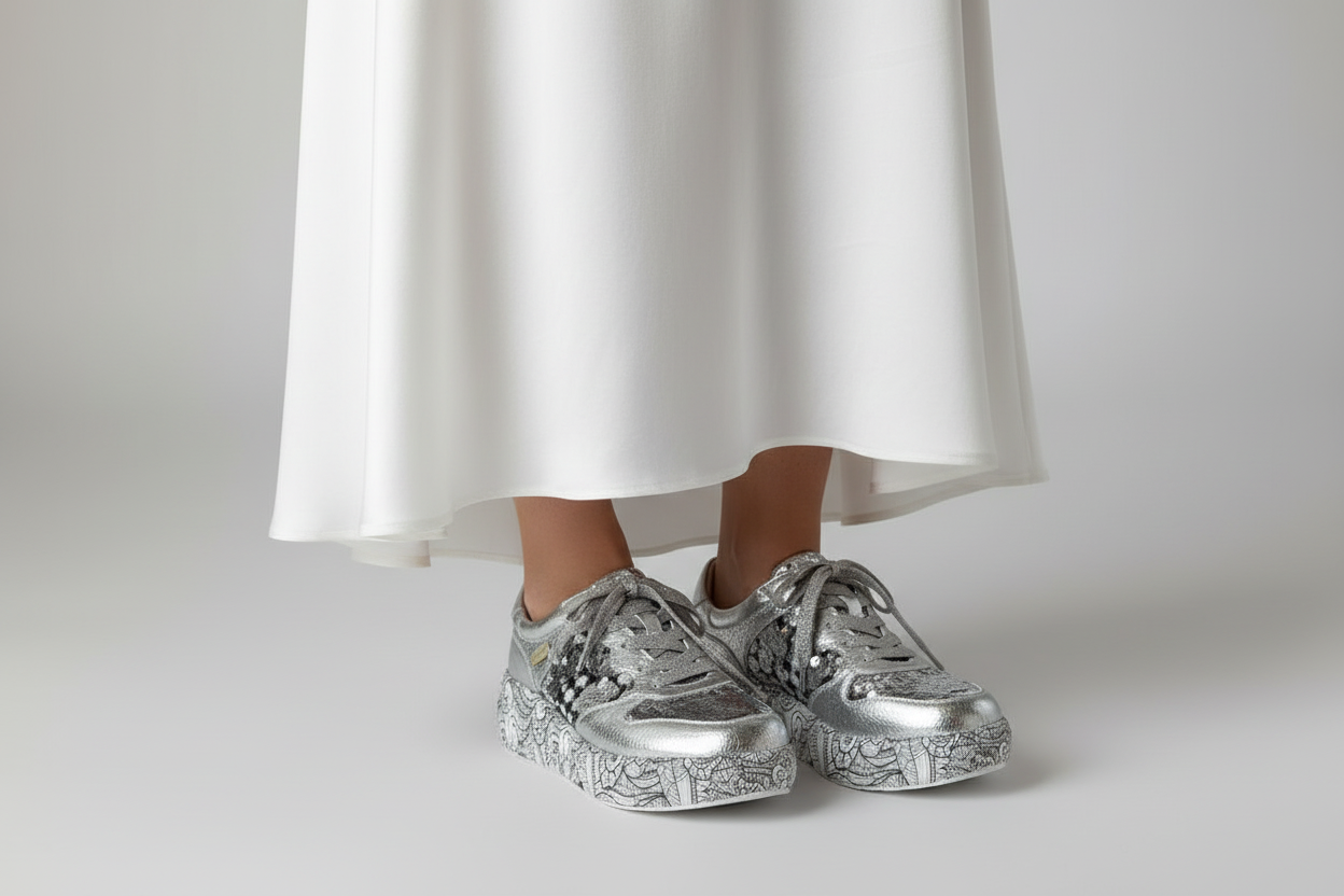 Laura Vita Metallic Silver Sneaker
