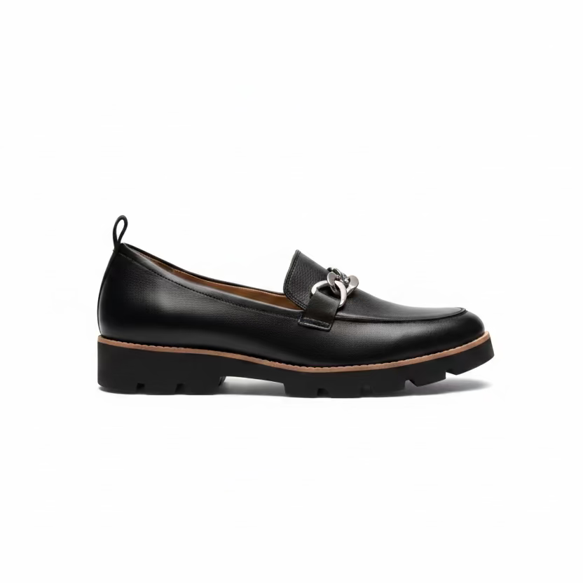Vionic Cynthia Chain Detail Leather Loafer - Black